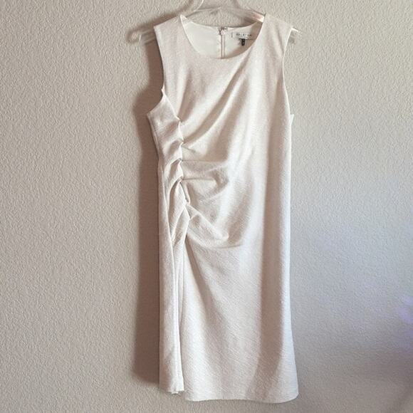 Halston Heritage Bone Tweed Ruched Side Sleeveless Sheath Dress Size L $429 NEW - Picture 2 of 10